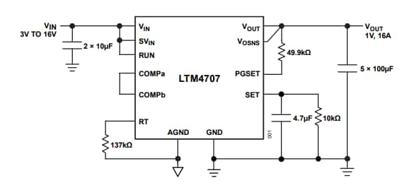 应用电路图 - Analog Devices Inc. LTM4707 Silent Switcher 3 μModule稳压器